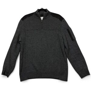 Massif 1/4 Zip Wool Sweater Gray Black Large Elbow Patches